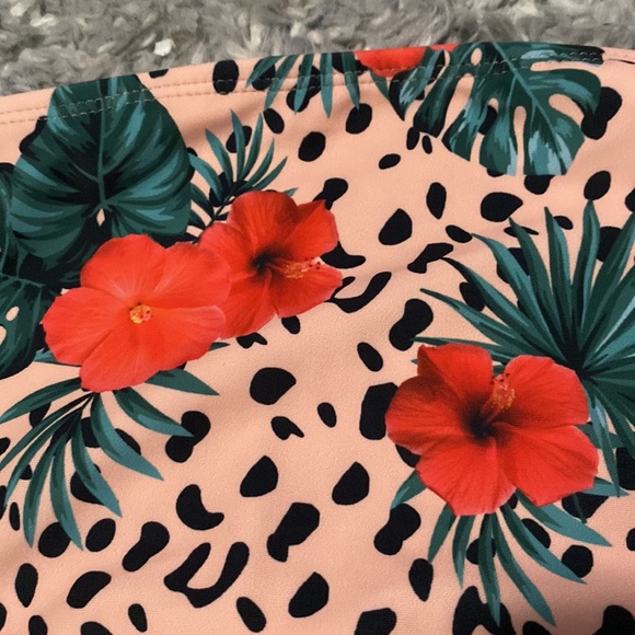 Shein XL Floral & Cheetah Print Bandeau Bikini Swimwear Set - Picture 3 of 4